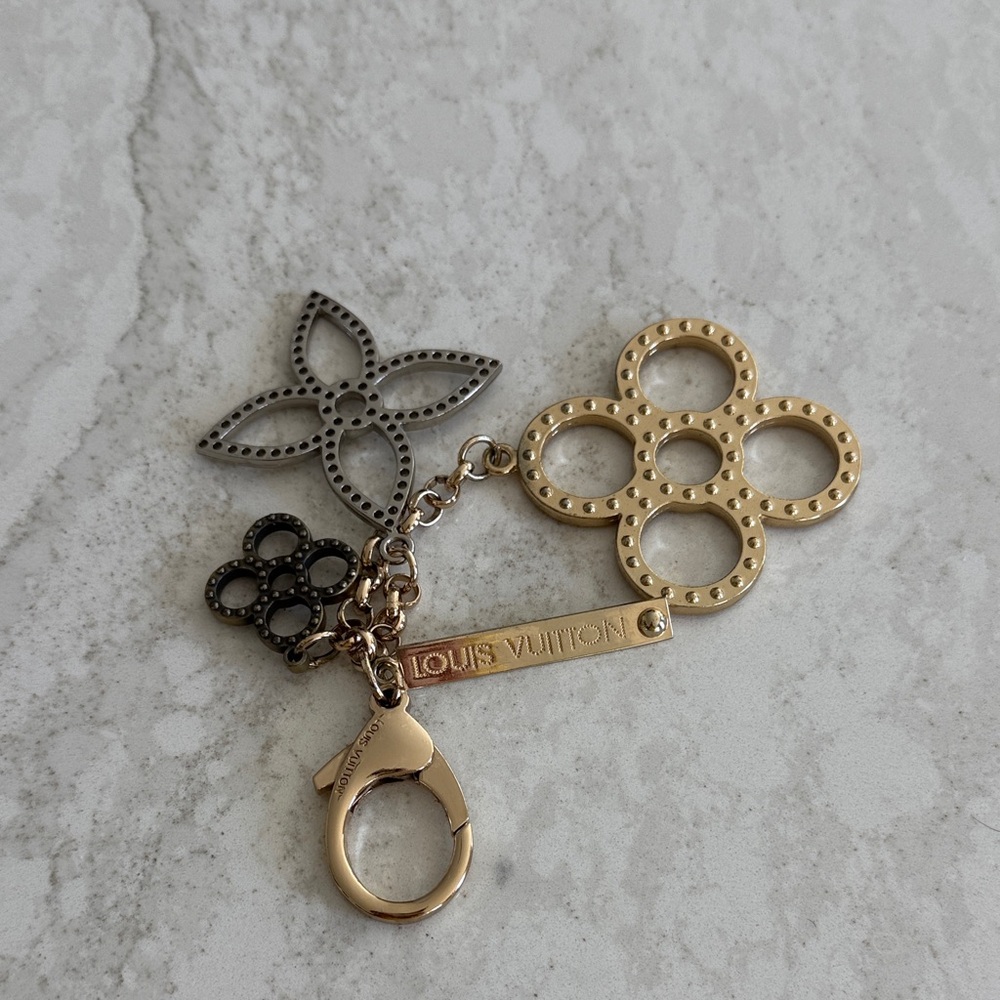 Gold key charm and Gunmetal Flower Charm Key Holder